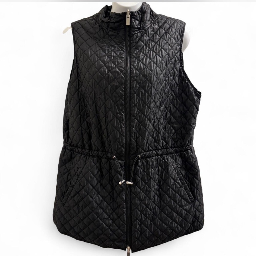 Zenergy by Chico’s Women’s Black Reversible Quilted Puffer Vest Drawstring Waist